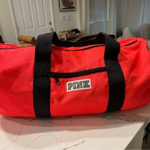 Pink Red Duffel Bag with Black Straps